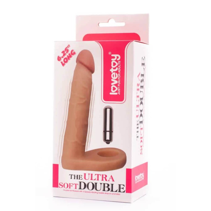 Strap-on Anal Cu Vibratii The Ultra Soft Double, Natural, 15.8 Cm 5