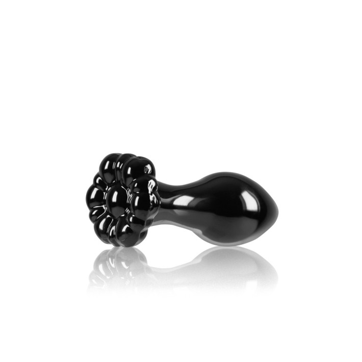 Dop Anal Din Sticla Crystal Flower, Negru, 9 Cm 2