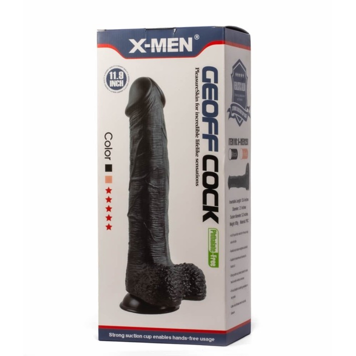 Dildo Realistic Cu Ventuza Geoff, Negru, 30 Cm 6