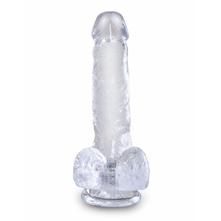 Dildo Clasic Cu Testicule Si Ventuza King Cock, Transparent, 17.8 Cm 4