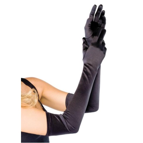 long, Extra Long Satin Gloves, Black, O/s, pasiune.ro