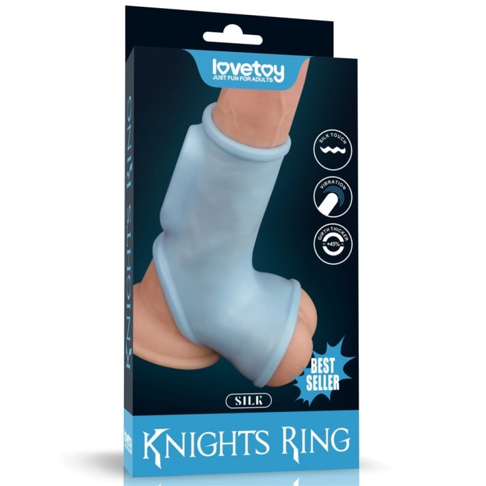 Inel / Manson Penis Cu Vibratii Silk Knights With Scrotum Sleeve, Albastru 7