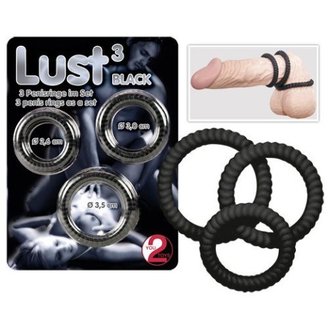 Inele penis, Set 3 Inele Penis Lust, Negru, pasiune.ro