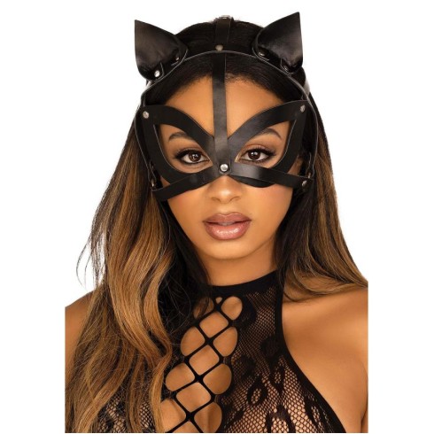 jocuri, Masca Tip Pisica Din Piele Vegana Neagra Leg Avenue 20 X 19 Cm, pasiune.ro
