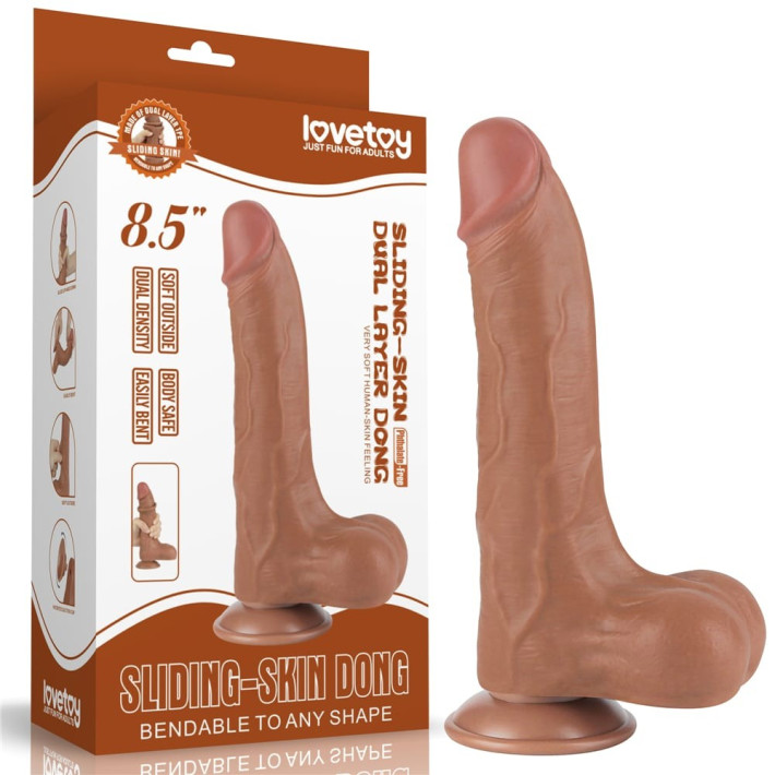 Dildo Realistic Sliding Skin Dual Layer Ii, Brun Deschis, 21.5 Cm 13