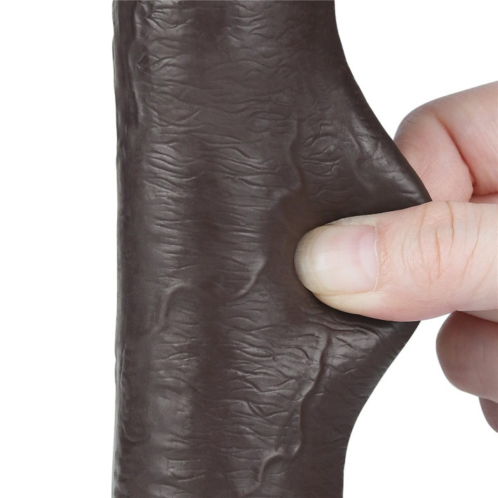 Dildo Realistic Sliding Skin Dual Layer, Brun Inchis, 22.5 Cm 9