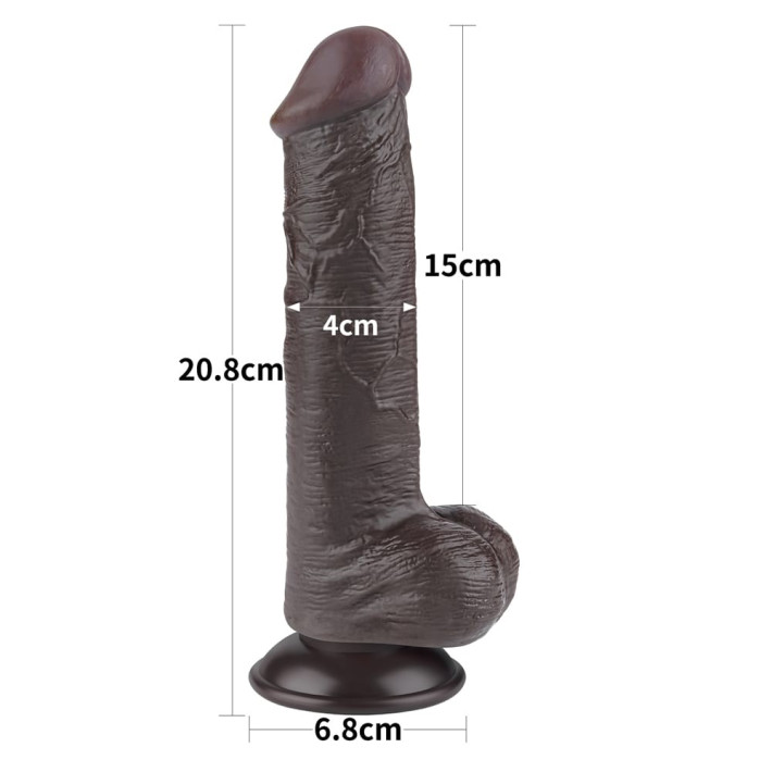Dildo Realistic Sliding Skin Dual Layer Iii, Brun Inchis, 20 Cm 5
