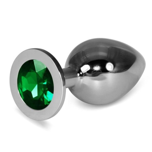 dop, Dop Anal Cu Bijuterie Rosebud Classic Metal Plug L, Argintiu + Verde, 10 Cm, pasiune.ro
