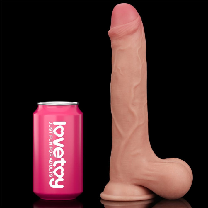 Dildo Realistic Sliding Skin Dual Layer Dong - Whole Testicle, Natural, 24.5 Cm 8