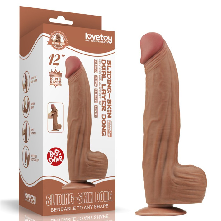 Dildo Ultra Realistic King Sized Sliding Skin Dual Layer Dong, Brun, 30 Cm 15