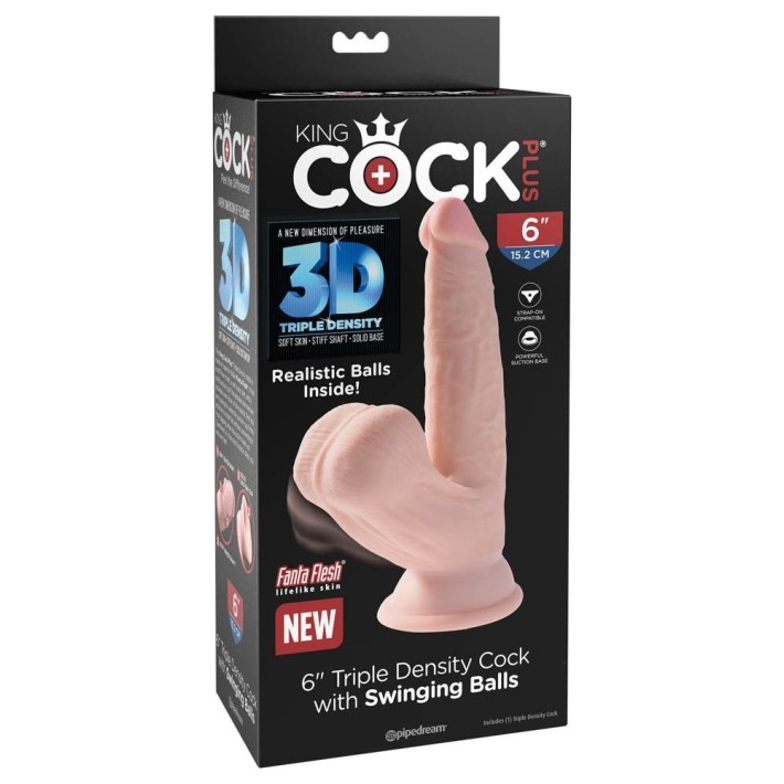 Dildo Clasic Cu Balans Testicule King Cock Triple Density, Natural, 15 Cm 5
